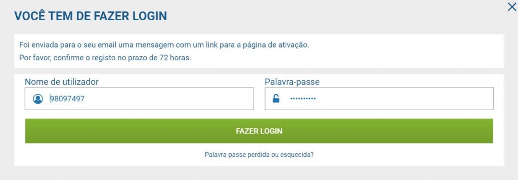 acesso login registo 1xbet