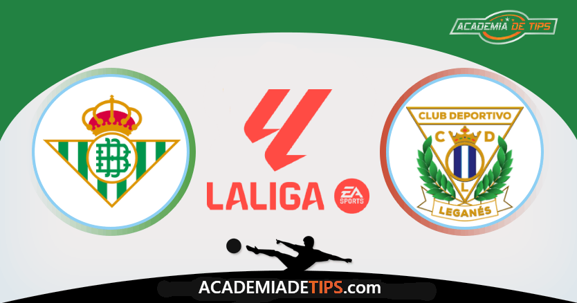 a white and green background with logos and a silhouette of a person Betis vs Leganés